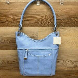 NWT Croft And Barrow Tip Top Hobo Handbag Faux Leather In Denim Chambray